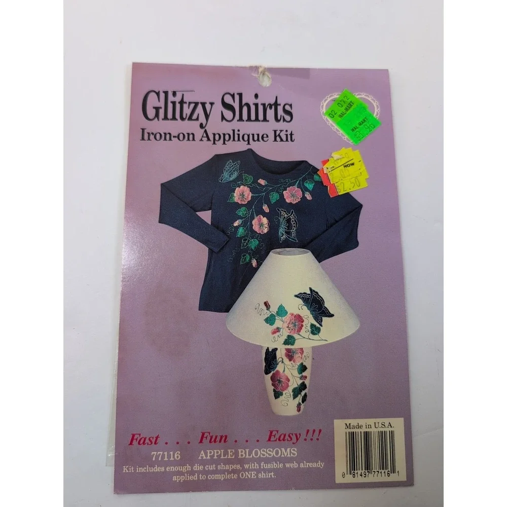VINTAGE GLITZY SHIRTS IRON ON APPLIQUE KIT APPLE BLOSSOMS METALLIC 77116 DIE CUT